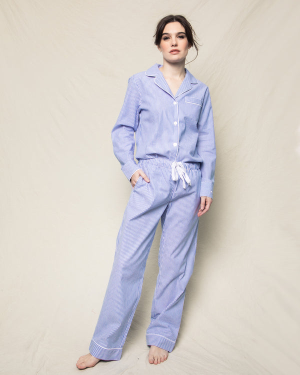 Women's Twill Pajama Set in French Blue Seersucker