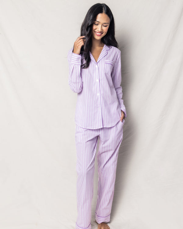 Women's Twill Pajama Set in Lavender French Ticking