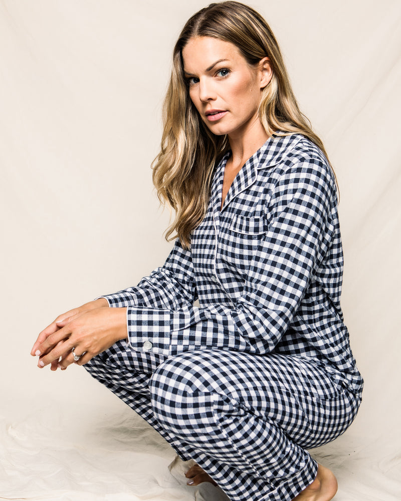 Women's Twill Pajama Set in Navy Gingham
