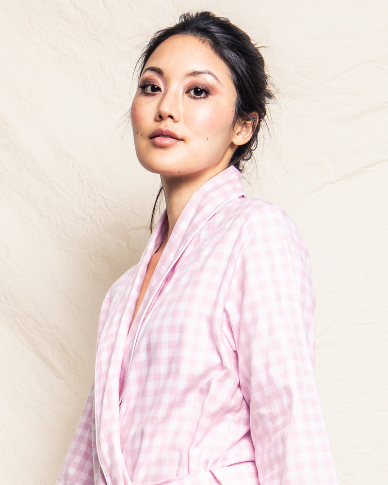 Women's Twill Robe in Pink Gingham