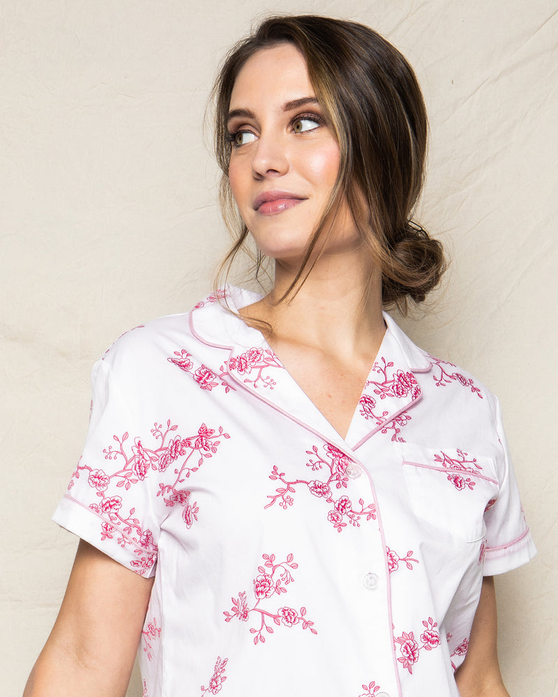 Women's Twill Pajama Short Set in English Rose Floral
