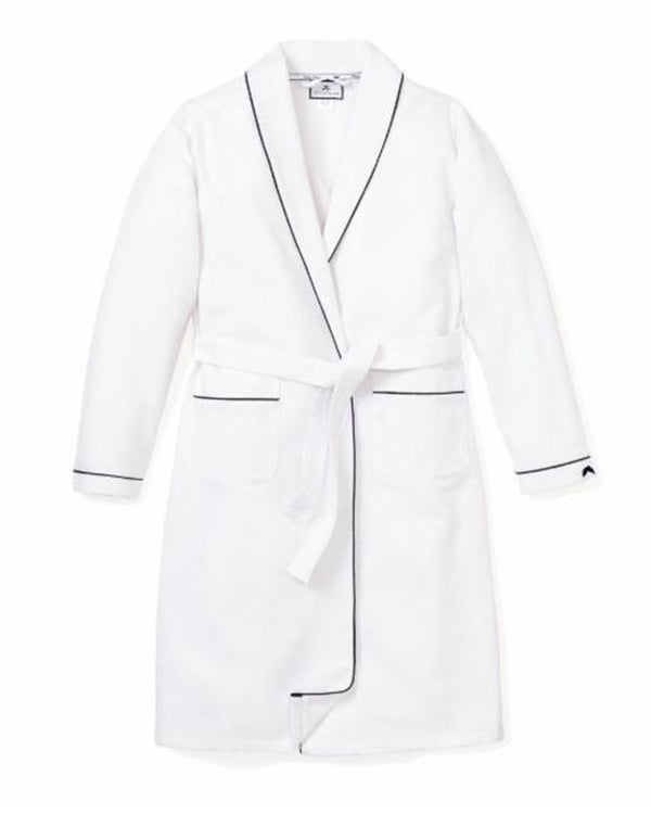 Kid's Flannel Robe in White with Navy Piping
