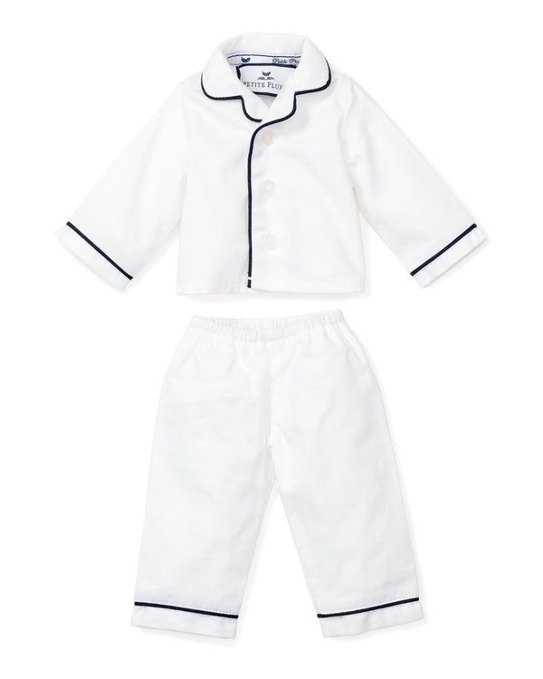 White Doll Pajamas with Navy Piping