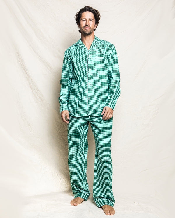 Men's Flannel Pajama Set in Green Gingham