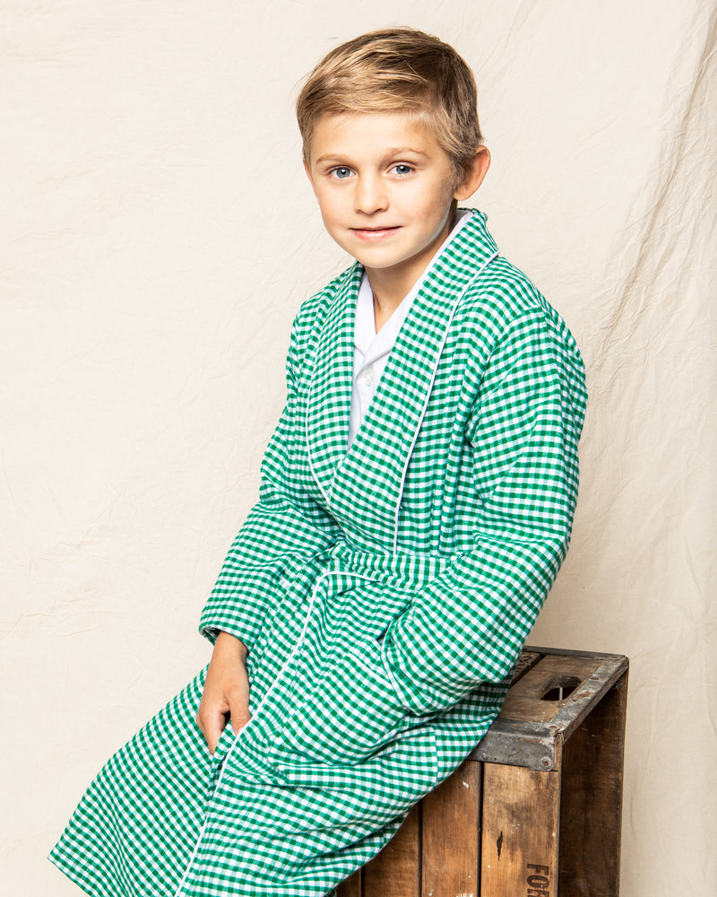 Kid's Flannel Robe in Green Gingham
