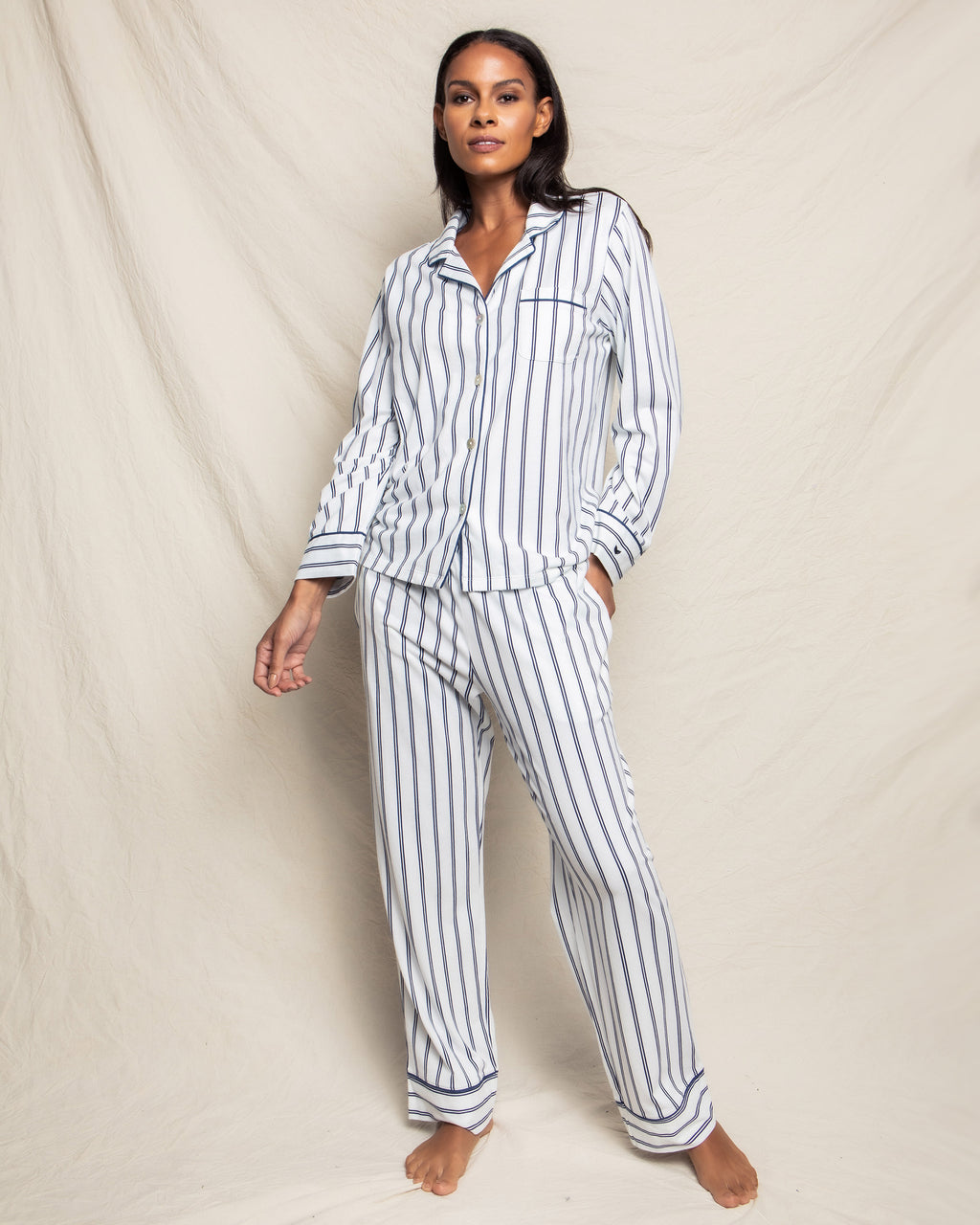 Women's Pima Pajama Set in Navy Stripe – Petite Plume