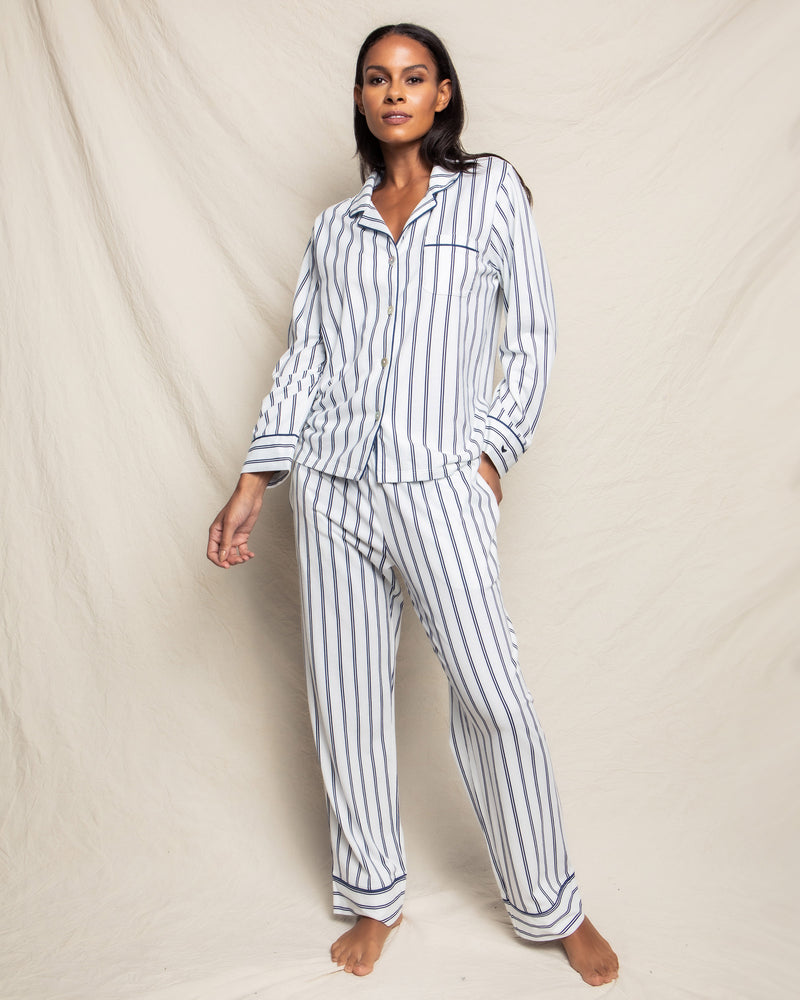 Women's Pima Pajama Set in Navy Stripe