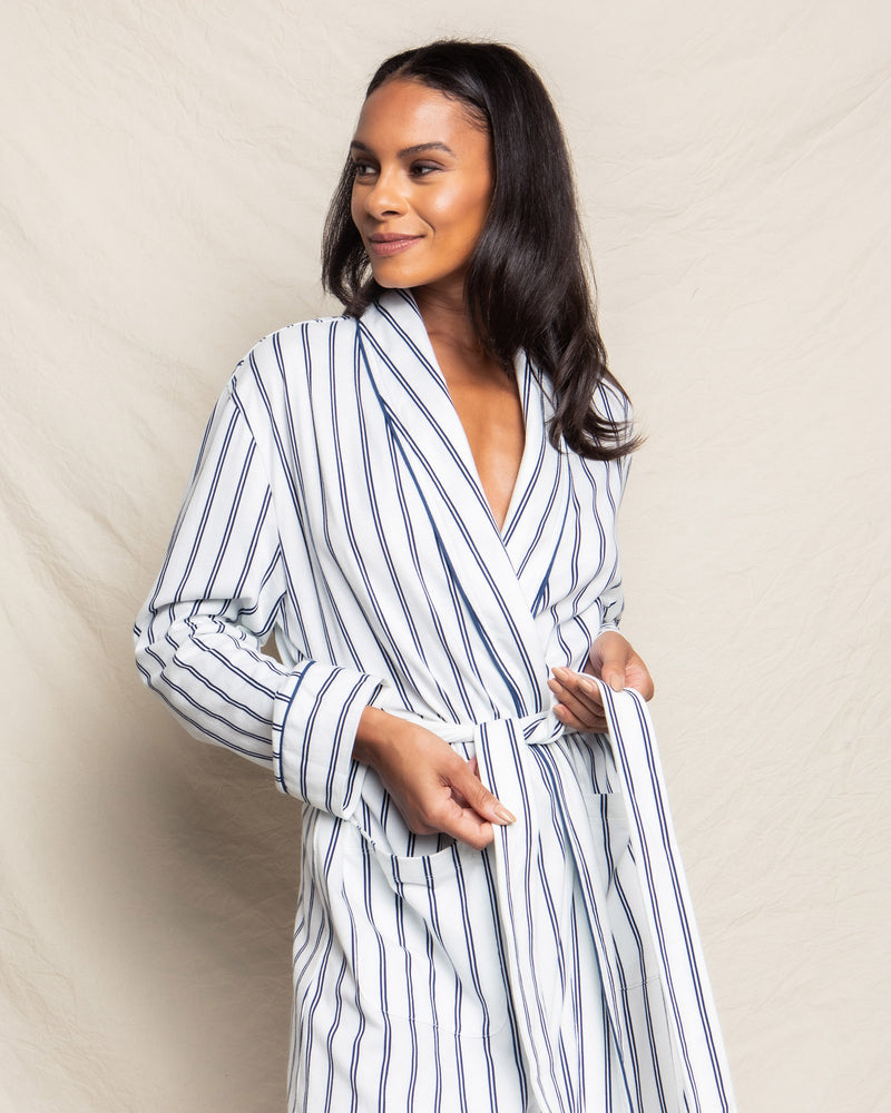 Women's Navy Stripe Luxe Pima Cotton Robe