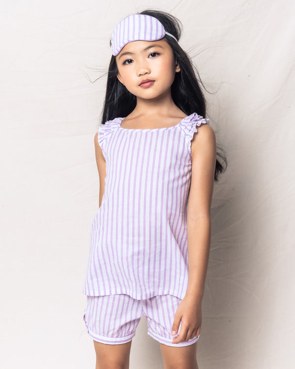 Girl's Twill Amelie Short Set in Lavender French Ticking
