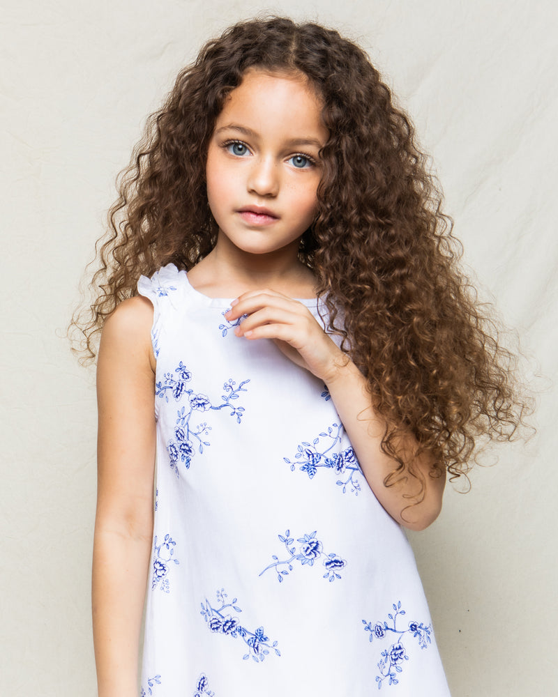 Girl's Twill Amelie Nightgown in Indigo Floral