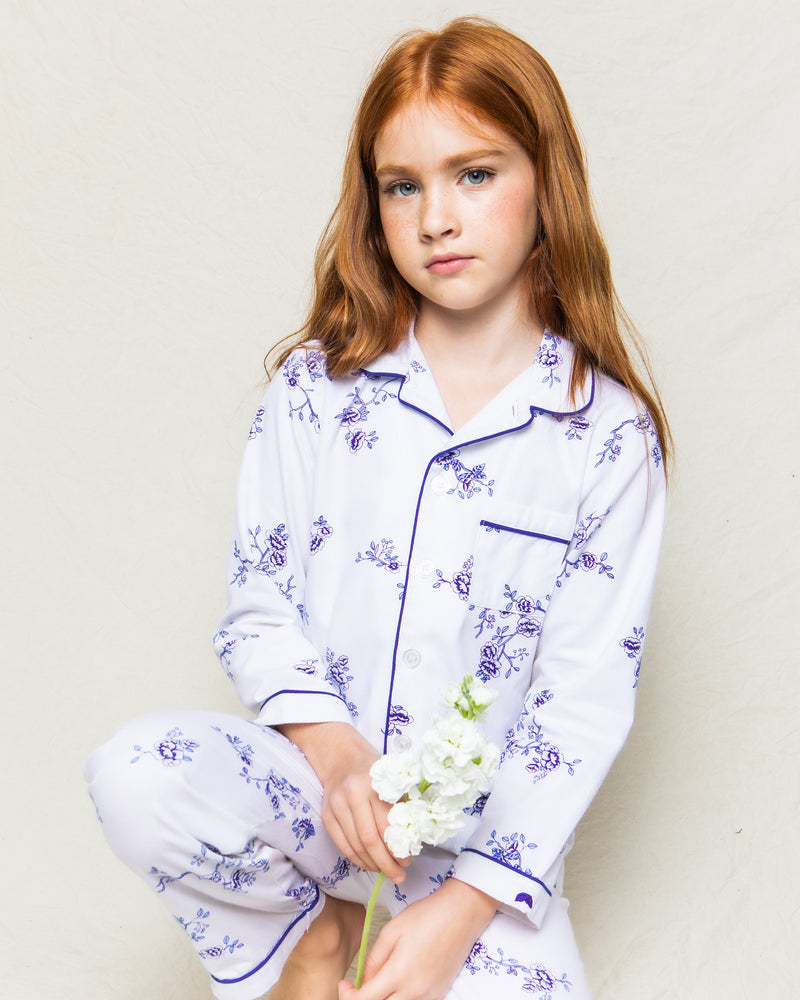Kid's Twill Pajama Set in Indigo Floral