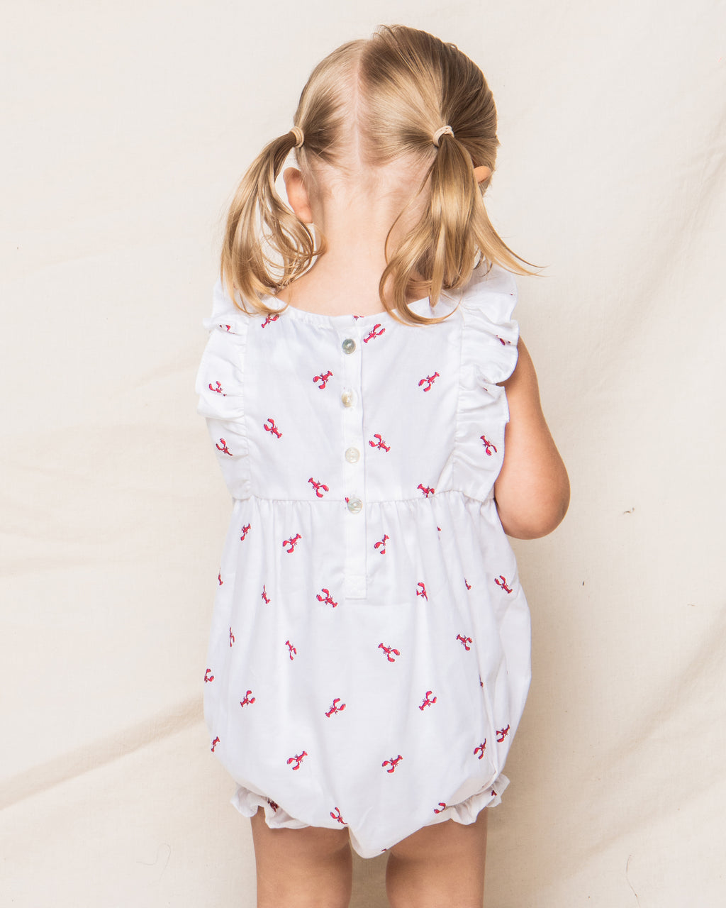 Baby's Twill Ruffled Romper in Brixham Lobsters Petite Plume
