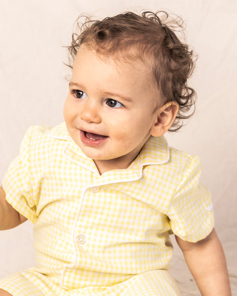 Baby's Twill Summer Romper in Yellow Gingham