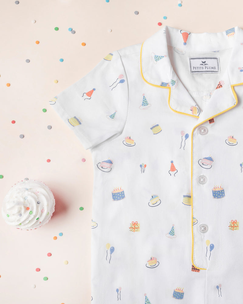 Baby's Twill Summer Romper in Birthday Wishes