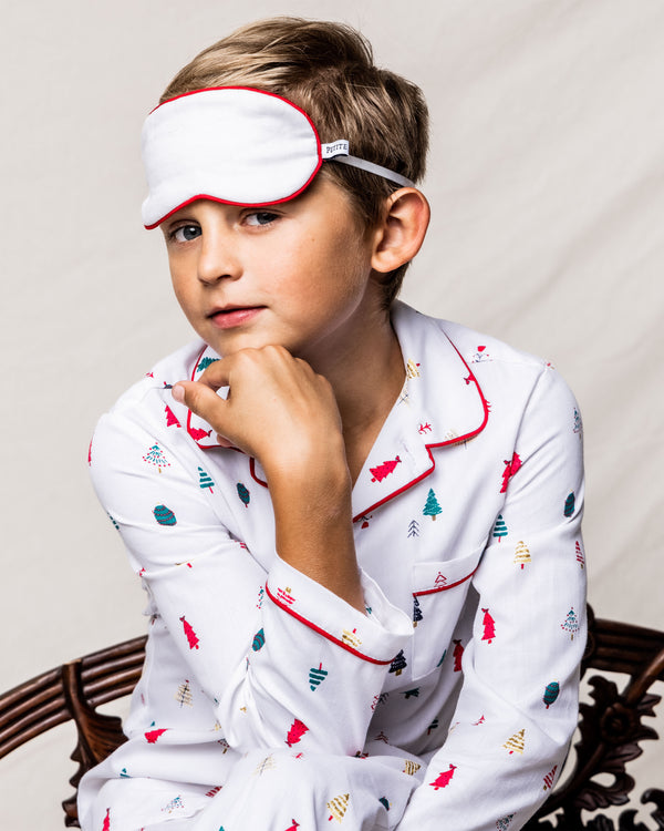 Kid's Sleep Mask in White with Red Piping
