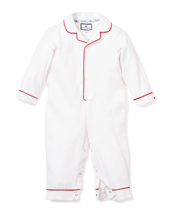 White Festive Romper with Red Piping