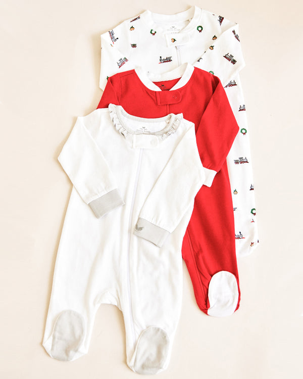 Baby's Organic Cotton Ruffled Collar Romper in Red