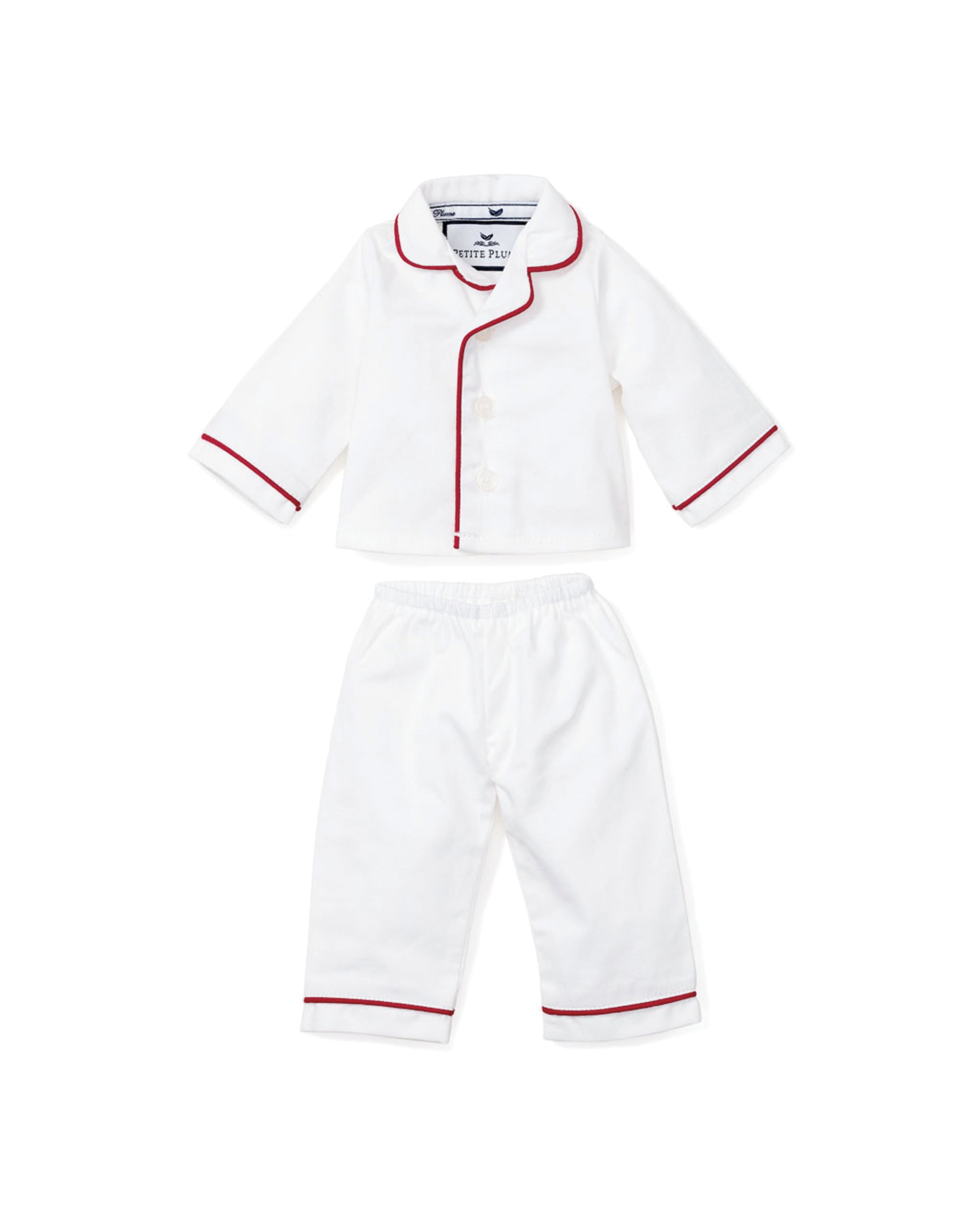 White Doll Pajamas with Red Piping