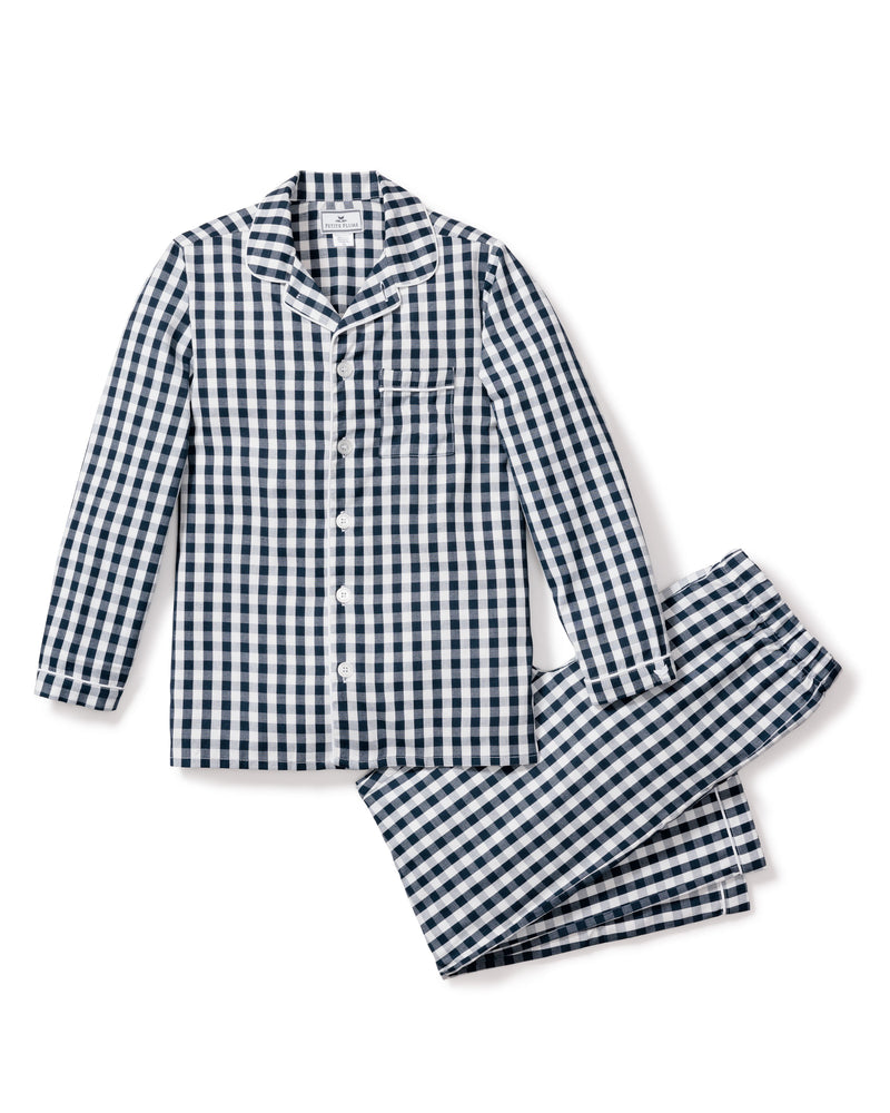 Kid's Twill Pajama Set in Navy Gingham
