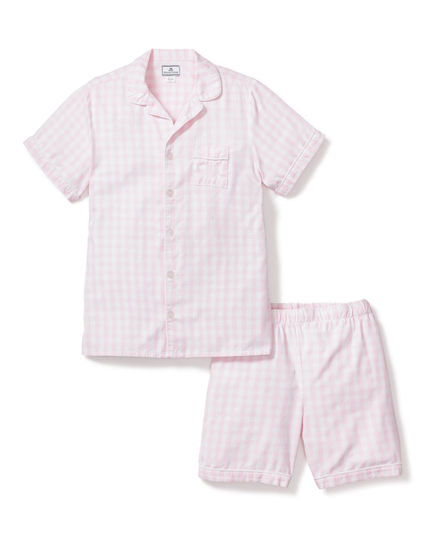 Kid's Twill Pajama Short Set in Pink Gingham