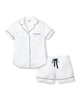 Women's White Short Set with Navy Piping