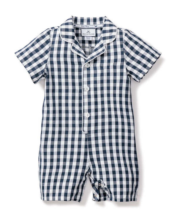 Baby's Twill Summer Romper in Navy Gingham