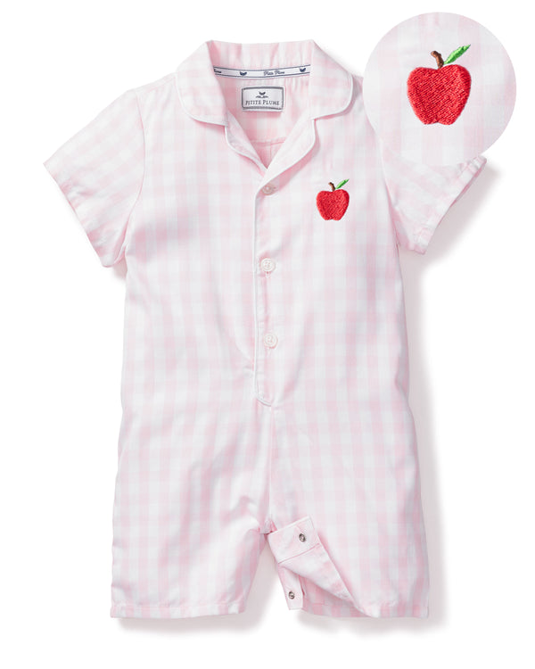 Back to School Limited Edition - Pink Gingham Romper with Apple Embroidery