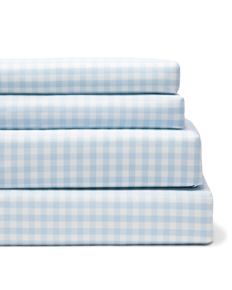 Luxe Premium 100% Cotton Light Blue Gingham Bed Sheets – Petite Plume