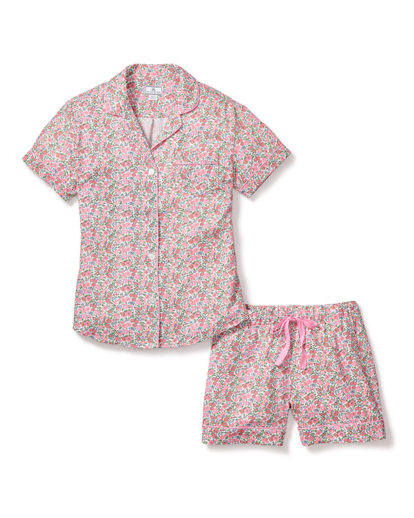 Women's Twill Pajama Short Sleeve Short Set in Fleurs de Rose
