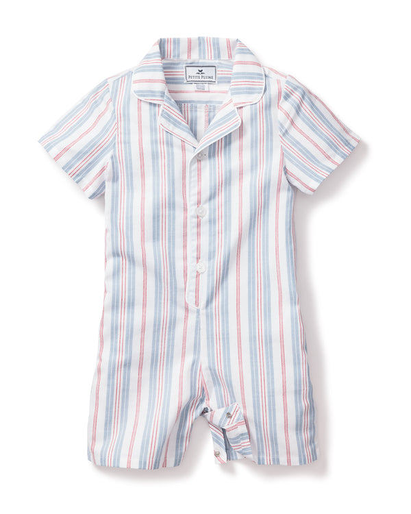 Baby's Twill Summer Romper in Vintage French Stripes