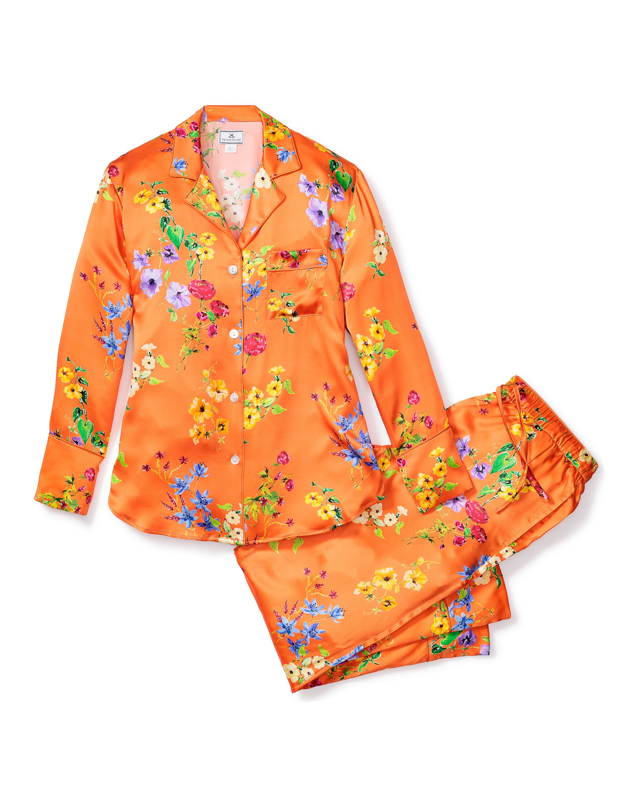 Petite Plume Mulberry Silk Pajamas Set Orange