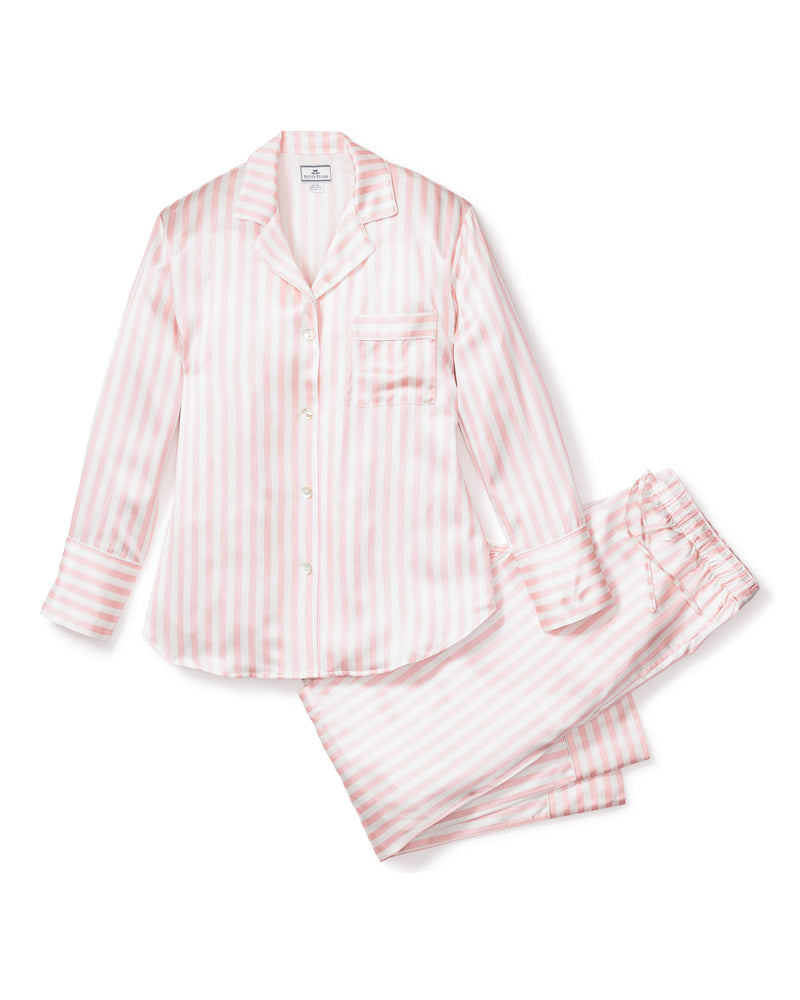 Women's Mulberry Silk Pink Stripe Pajama Set