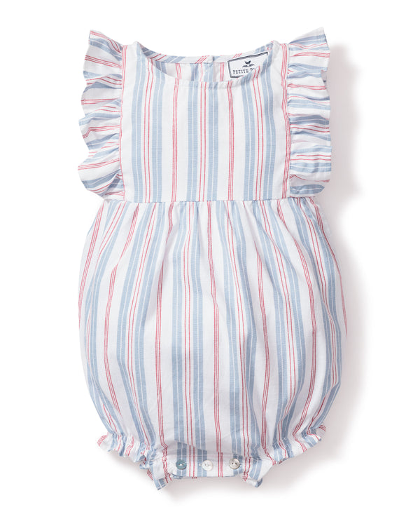 Baby's Twill Ruffled Romper in Vintage French Stripes