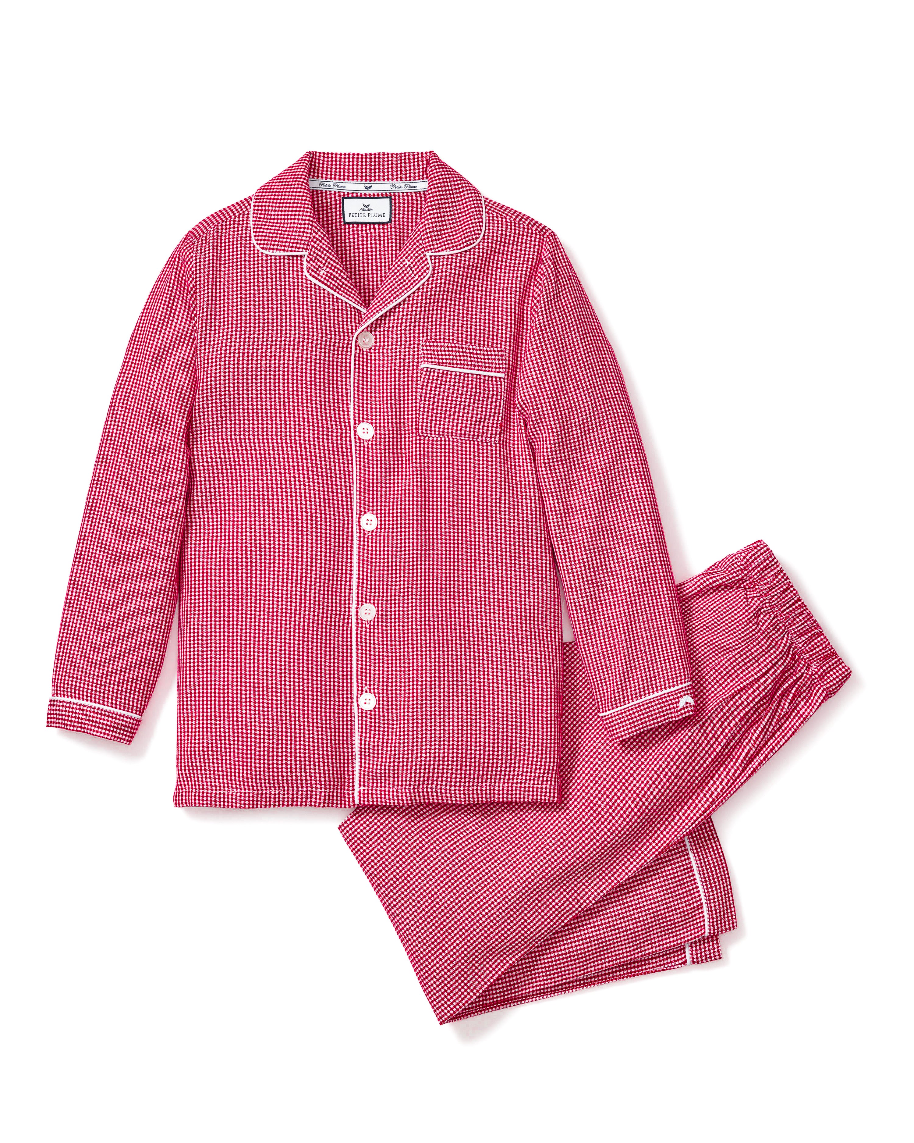 Kid's Flannel Pajama Set in Red Mini Gingham
