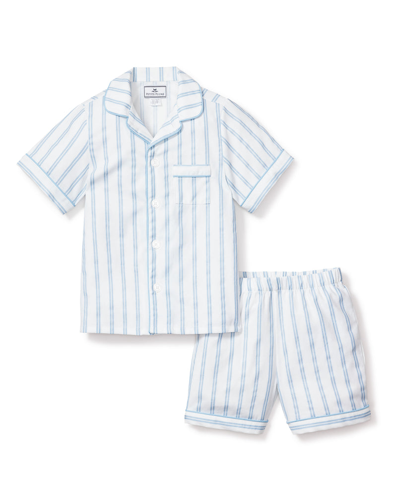 Kid's Twill Pajama Short Set in Periwinkle Stripe