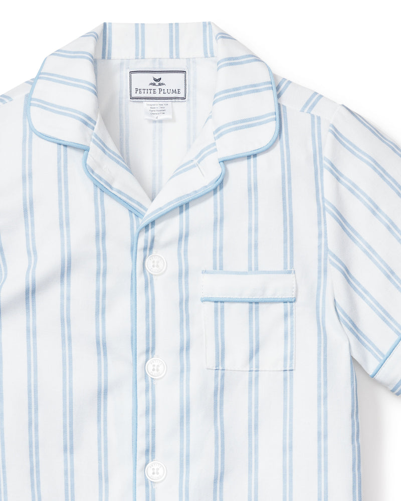 Kid's Twill Pajama Short Set in Periwinkle Stripe