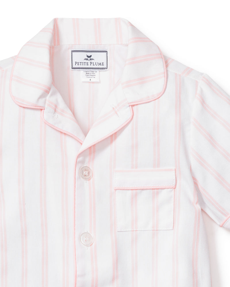 Kid's Twill Pajama Short Set in Pink and White Stripe