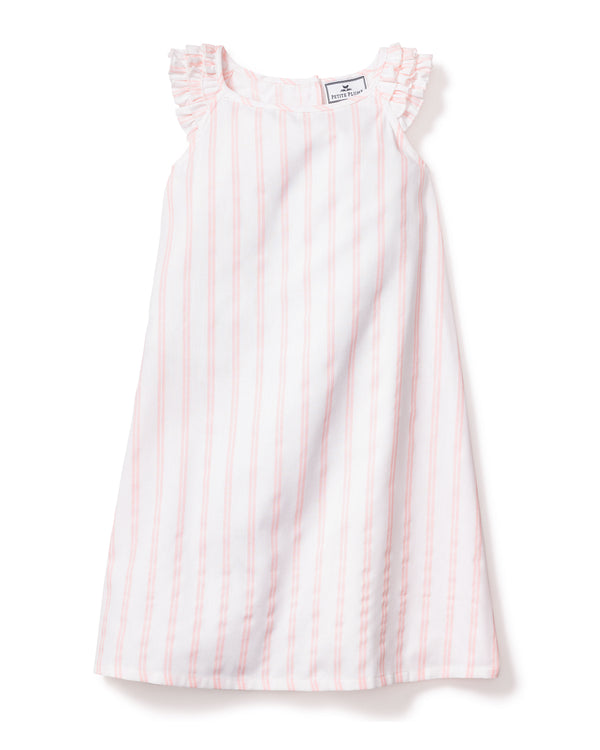 Girl's Twill Amelie Nightgown in Pink and White Stripe