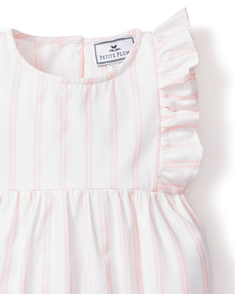 Baby's Twill Stripe Ruffled Romper in Pink and White Stripe