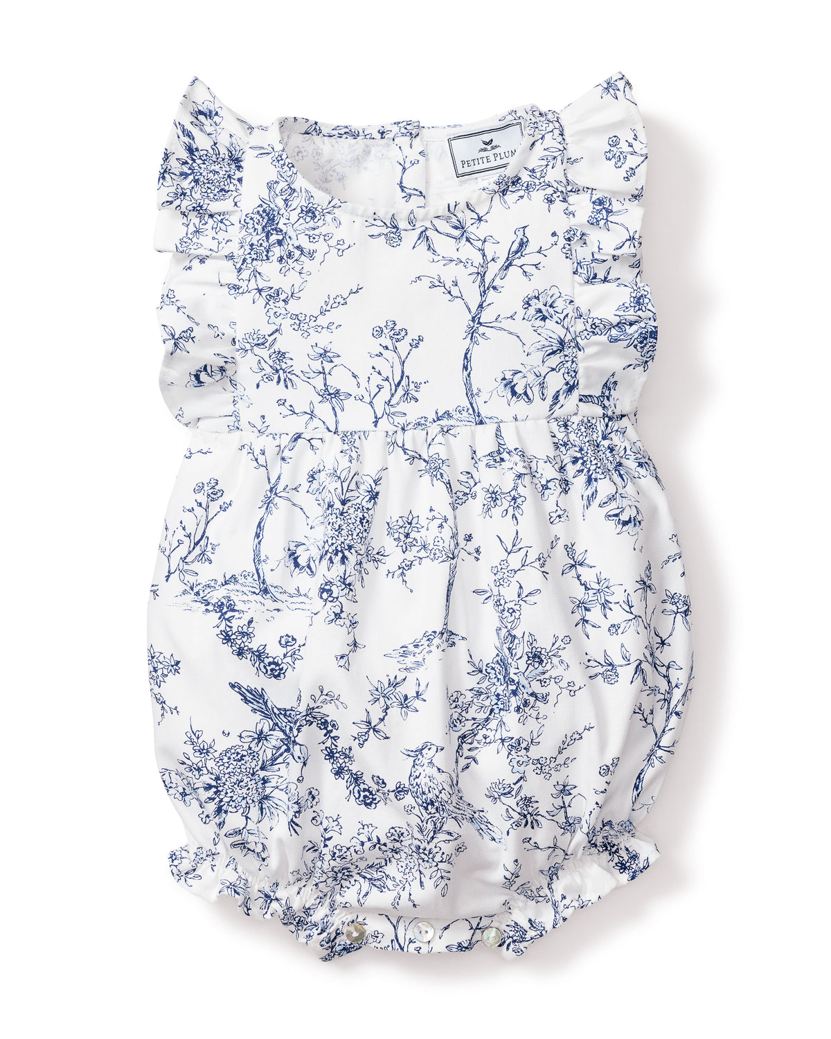 Infant's Timeless Toile Ruffled Romper| Petite Plume