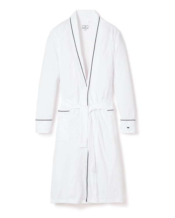 Luxe Pima Men's White with Navy Piping Robe