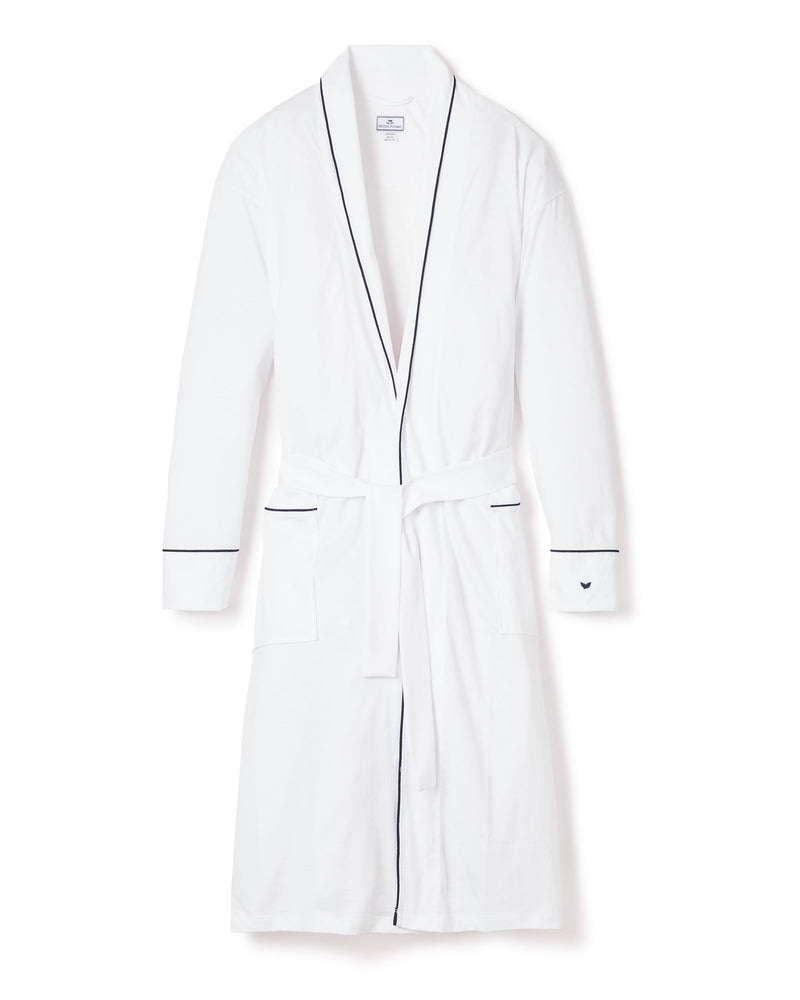 Luxe Pima Men's White with Navy Piping Robe