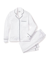 Luxe Pima White Pajama Set with Navy Piping