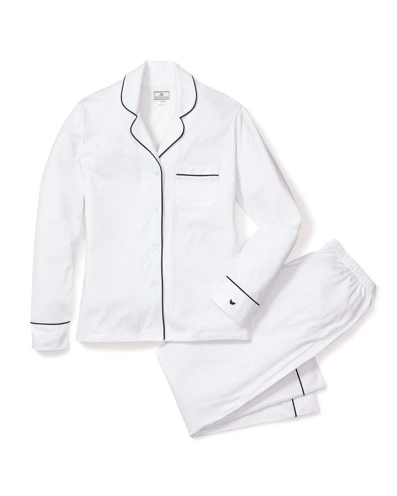 Luxe Pima White Pajama Set with Navy Piping