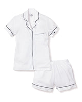 Luxe Pima White with Navy Piping Short Sleeve Short Set