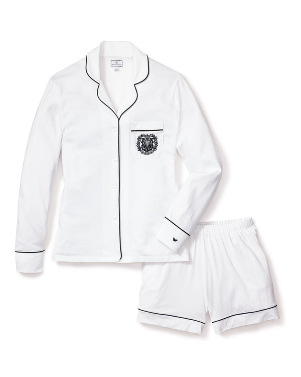 Veronica Beard x Petite Plume Women's Pima Pajama Short Set with Embroidery in White
