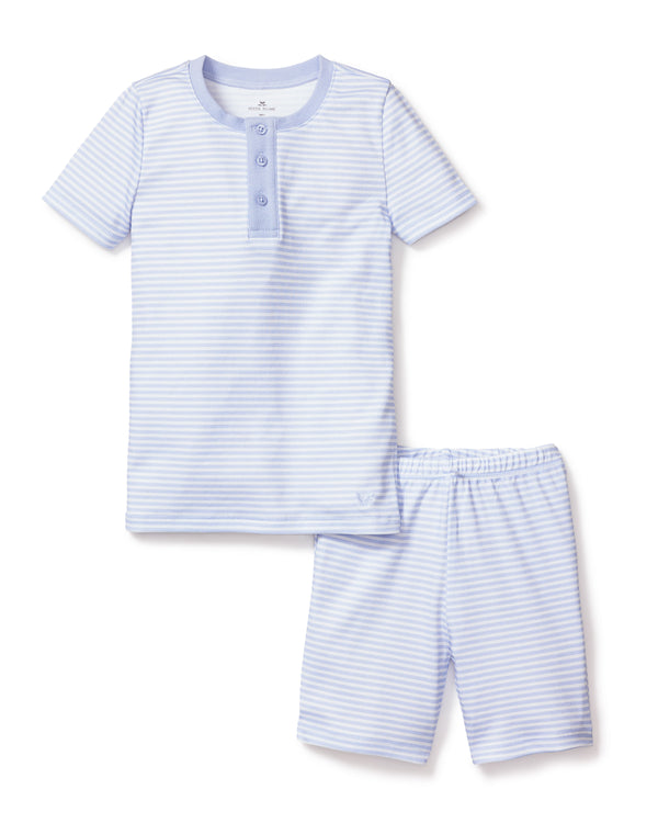 Kid's Pima Snug Fit Pajama Short Set in Blue Stripes