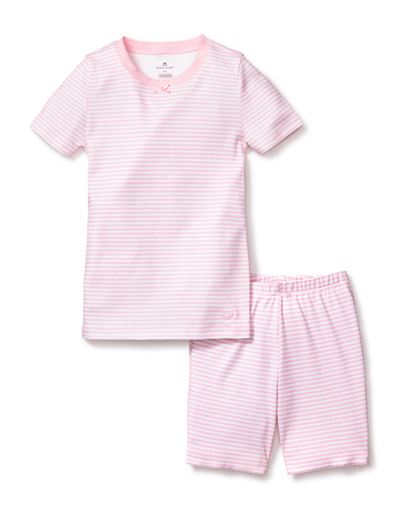 Kid's Pima Snug Fit Pajama Short Set in Pink Stripes