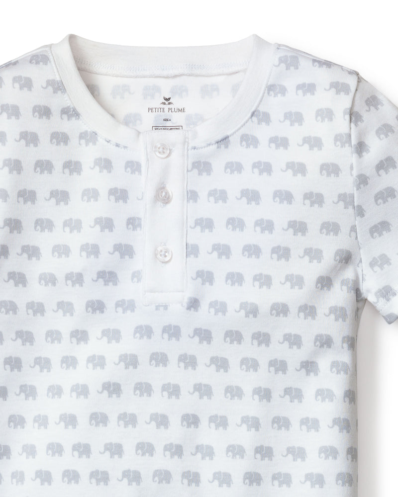 Kid's Pima Snug Fit Pajama Short Set in Grey Elephants