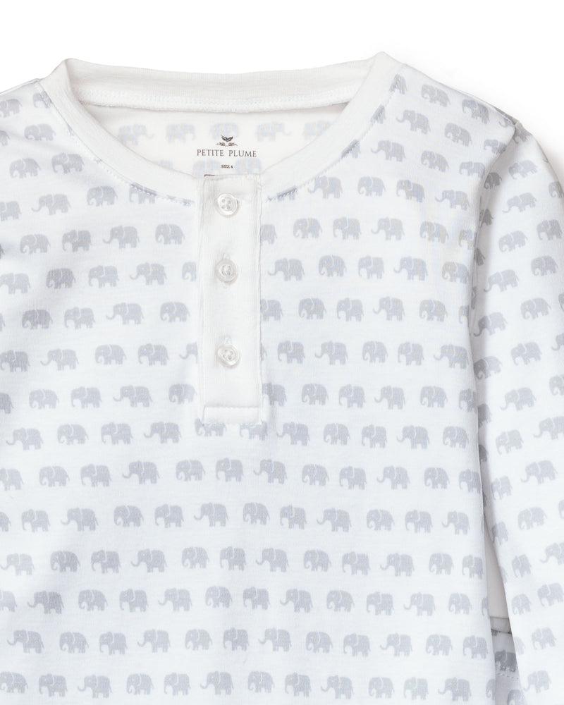 Kid's Pima Snug Fit Pajama Set in Grey Elephants